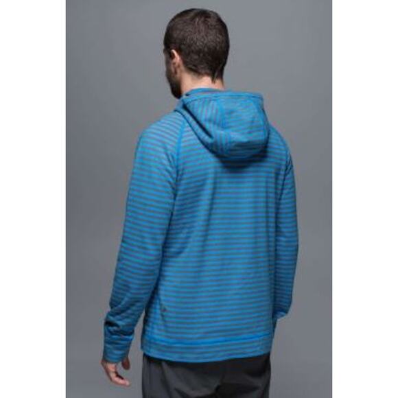 Lululemon Rival Hoodie Mens Large Blue Gray Striped French Terry Full Zip - Picture 2 of 8